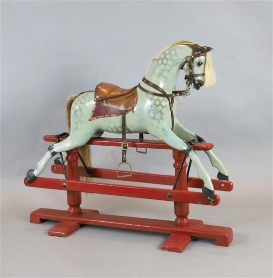 A G and J Lines extra carved and turned head wooden rocking horse, 1890-1900, H.40in. L.44in